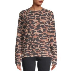 MONROW Camo Print Slouchy Sweatshirt Extra Small XS Tan Brown Black